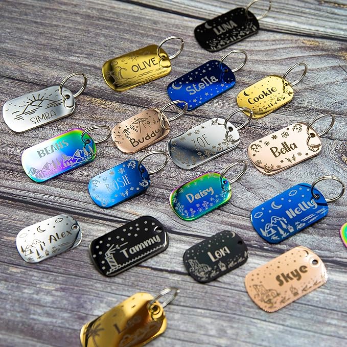 Personalized Dog Tag with 5 Lines of Custom Deep Engraved Durable Stainless Steel Pet ID Name Tag Designer Small Size Rectangle-Mewly Pet