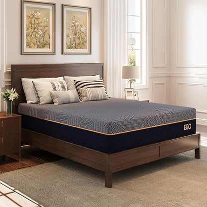 EGOHOME 12 Inch California King Mattress, Copper Gel Cooling Memory Foam Mattress for Back Pain Relief,Therapeutic Double Mattress Bed in a Box, Made in USA, CertiPUR-US Certified, 72x84x12 Black