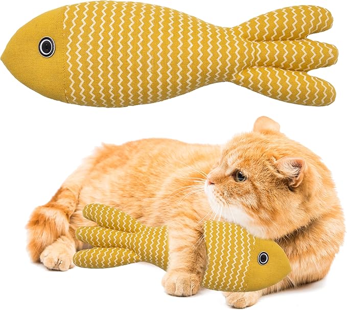Interesting Catnip Toys Fish, 1 Pack Large Cat Toys, Soft Indoor Cat Kicker Toys, Durable and Highly Interactive Catnip Toys（Yellow Fish）-Mewly Pet