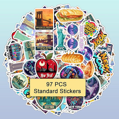 100 Pieces Newyork Life Stickers Travel Sticker Vinyl Waterproof for Kids Adults Car, Wall Decor Decal, Hard hat Scrapbook Laptop Phone Birthday Christmas Adults Kids Gifts