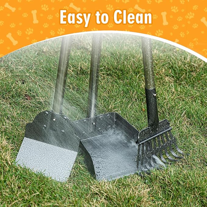 TIMINGILA Pooper Scooper Dog Pooper Scooper Long Handle Stainless Metal Tray Rake Spade Set for Large Medium Small Dogs Easy to Clean Pet Waste Use for Yard, Grass, Dirt or Gravel - Pet Supplies-Mewly Pet