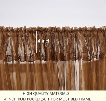 Akiky Canopy Bed Curtain with Lights Bed Drapes for Girls Adults Soft Bed Canopy Scarf for Bed Room Decoration (Full/Queen, Coffee)