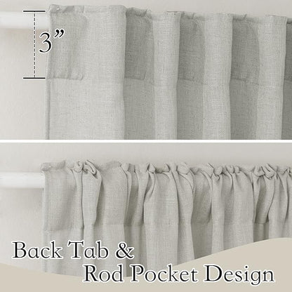 RYB HOME Grey Curtains Linen Blend Drapes, Semi Sheer Light Filtering Privacy UV Protection Back Tab Draperies for Living Room, Closet, French Door, Bay Window, Wide 52 by Long 63 inch, 2 Panels
