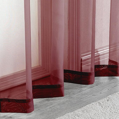 OWENIE Sheer Curtains 54 inches Long 2 Panels Set, Rod Pocket Curtain Sheers for Living Room/Bedroom, Light Filtering Voile Panels Drapes Small Window Treatments, 42" W x 54" L, Burgundy Red