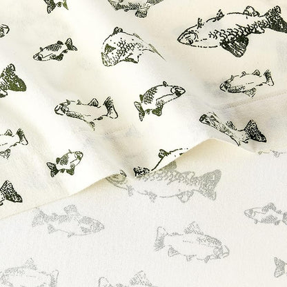 Eddie Bauer - Queen Sheets, Cotton Flannel Bedding Set, Brushed For Extra Softness, Cozy Home Decor (School of Fish, Queen)