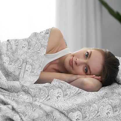 Mellanni Extra Deep Twin Sheets - 3 PC Iconic Collection Bedding - Hotel Luxury, Ultra Soft, Cooling Bed Sheets - Wrinkle, Fade, Stain Resistant (Twin, Paisley Gray)