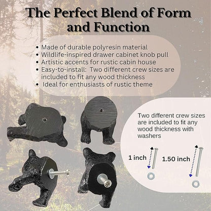 BestGiftEver Black Bear Drawer Pull and Cabinet Knob - Rustic Decor Dresser Hardware for Mountain, Cabin, Lodge or Woodland Home Decorations with Wildlife Charm (Bear Head and Tail Set)