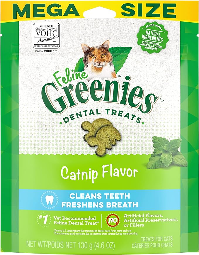 Greenies Feline Adult Dental Cat Treats, Catnip Flavor, 4.6 oz. Pack-Mewly Pet