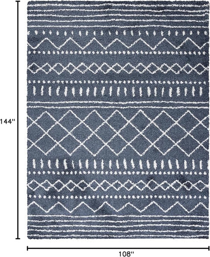 SAFAVIEH Arizona Shag Collection Area Rug - 9' x 12', Slate Blue & Ivory, Moroccan Design, Non-Shedding & Easy Care, 1.6-inch Thick Ideal for High Traffic Areas in Living Room, Bedroom (ASG741L)