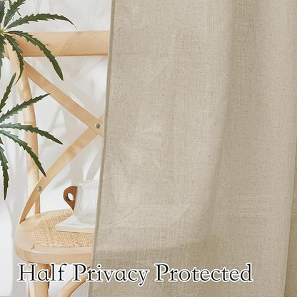 RYB HOME Beige Semi Sheer Curtains 95 inches Long, Light Filtering Half Privacy Wrinkle Resistant Window Curtains & Drapes for Office Dormitory, Beige, W 34 x L 95 inches, 2 Panels Set