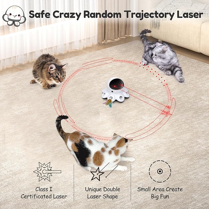 ORSDA Cat Laser Toy, 2-in-1 Interactive Automatic Motion Activated Moving 8 Holes Whack A Mole Feather, USB Rechargeable Electronic Smart Sensor Kitten Toys for Indoor Exercise-Mewly Pet