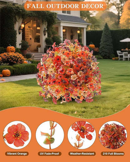 Artificial Mums Topiary Ball Tree With Flowers for Outdoors Fall Decor,Orange UV Resistant Fake Plants With Ground Spike Autumn Decorations for Home,Front Porch,Garden,Thanksgiving,Planters