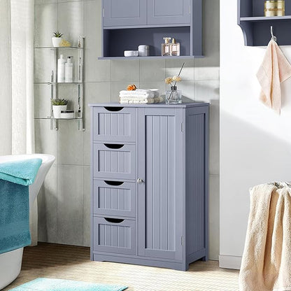 Yaheetech Bathroom Floor Cabinet, Freestanding Storage Organizer Unit Kitchen Cupboard W/ 4 Drawers & Adjustable Shelves, Using for Kitchen/Bathroom, Gray