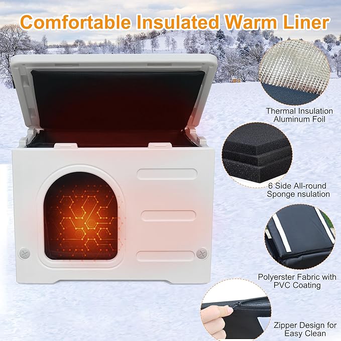 Rockever Plastic Outdoor Indoor Cat House with Insulated Liner, 100% Insulated Feral Cat House for Winter, Waterproof Cat Houses for Outdoor Cats, Spacious, Assemble Easily-Grey-Mewly Pet