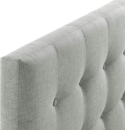 Modway Emily Tufted Button Linen Fabric Upholstered King Headboard in Gray