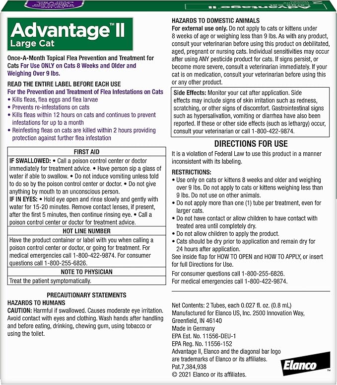 Advantage II Large Cat Vet-Recommended Flea Treatment & Prevention | Cats Over 9 lbs. | 2-Month Supply-Mewly Pet
