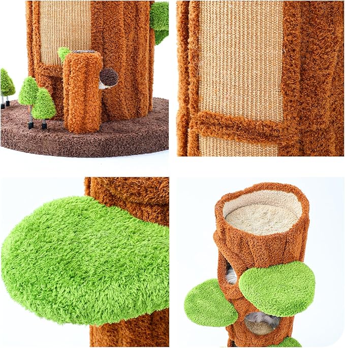Magic Forest Cat Tree Tower, 62 inches Tall, Real Solid Wood Cat Tree for Multi-Cat Household-Mewly Pet