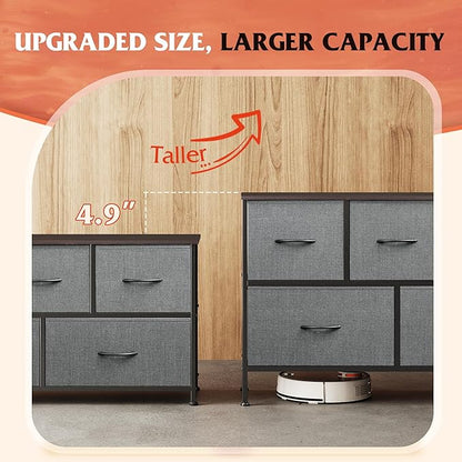 WLIVE Dresser for Bedroom with 5 Drawers, Long Storage Tower Organizer Unit, Fabric Dresser, Storage Drawer Unit with Fabric Bins for Closet, Hallway, Dark Grey, Size L