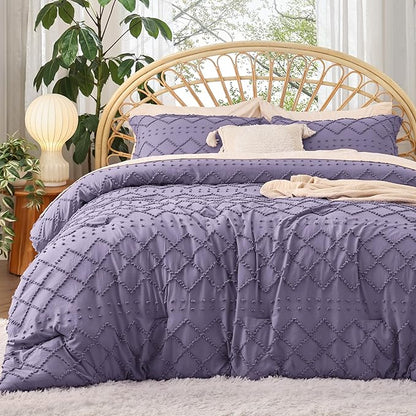 Bedsure King Comforter Set - Grayish Purple Comforter, Boho Tufted Shabby Chic Bedding for Kids, 3 Pieces Vintage Farmhouse Bed Set for All Seasons, Fluffy Soft Bedding with 2 Pillow Shams