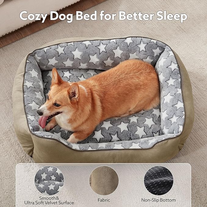 SIWA MARY Medium Dog Bed - Washable, Orthopedic, Calming for Medium Dogs, Non-Slip Bottom, S Plus (25"x21"x8") Brown-Mewly Pet