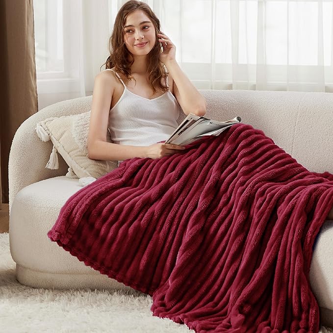 Bedsure GentleSoft Deep Red Fleece Blanket for Couch - Cozy Soft Blankets for Women, Cute Small Throws for Girls, 50x70 Inches