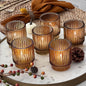 Kate Aspen Vintage Glass Tealight & Amber Votive Candle Holders (Set of 6) – Rustic Fluted Candle Holder Set, Boho Home Decor, Wedding Table Centerpieces, Farmhouse Kitchen Table Decor
