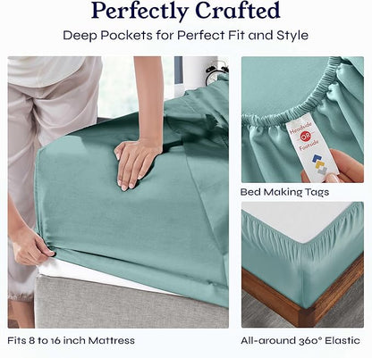 California Design Den Natural 100% Cotton Sheets, Soft Queen Sheet Set, 400 Thread Count Sateen, Deep Pockets with All-Around Elastic for a Snug Fit, Cool & Durable Bedding Set - Teal