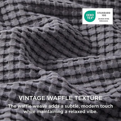 Bedsure Cooling Waffle Duvet Cover King - Cotton Blend Rayon Derived from Bamboo Duvet Cover Set for Hot Sleepers, Breathable Bedding Set with a Vintage Charm, 3 Pieces (Charcoal, King, 104"x90")