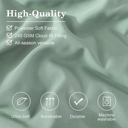 Monbix Queen Comforter Set - 7 Pieces Harbor Green Bed in a Bag Queen Bedding Sets with Comforters, All Seasons Down Alternative Comforter Bed Set with Sheets, Pillowcases & Shams