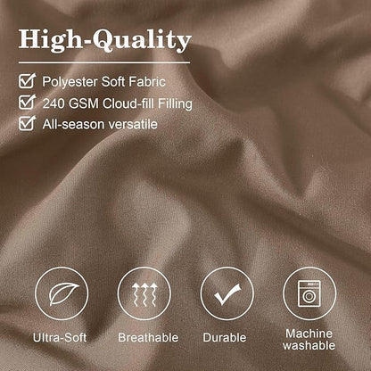 Monbix Oversized Queen Comforter Set - 7 Pieces Brown Bed in a Bag Queen Bedding Sets with Comforters, All Seasons Down Alternative Comforter Bed Set with Sheets,Pillowcases & Shams