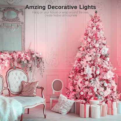 Brizled Pink Christmas Lights,300 Count 69.6ft Incandescent Lights, Connectable Indoor Xmas String Light White Wire, UL Certificated Mini Xmas Tree Light for Christmas Bedroom Wedding Birthday Decor