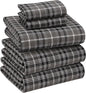 RUVANTI Flannel Sheets Split King Size - 100% Cotton Brushed Split King Bed Sheets Set, Deep Pockets 16 Inches, All Seasons Breathable & Extra Soft, Warm & Cozy, 5 Piece, Grey Plaid