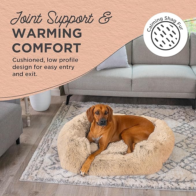 Best Friends by Sheri Shag Lounge Bed Calming Faux Fur Dog Bed, Taupe, Large 36" x 27"-Mewly Pet