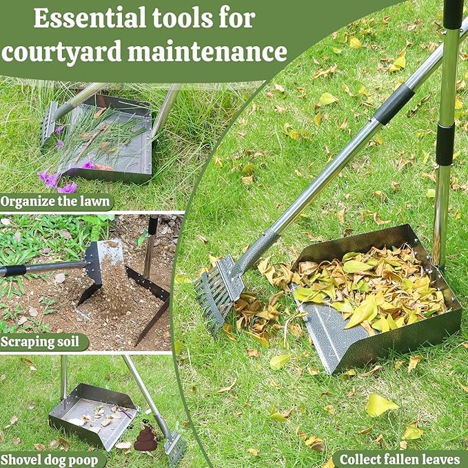 T2Y Pooper Scooper, Extra Long Handle Dog Pooper Scooper, Adjustable Stainless Steel Rake & Spade & Extra Large Tray, Durable Poop Scoopers for Yard, Lawn, Snowfield, Suitable for Multi-Dog Family-Mewly Pet