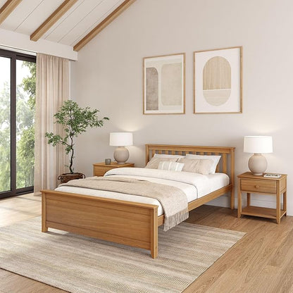 Plank+Beam Solid Wood Queen Bed Frame, Platform Bed with Headboard, Pecan