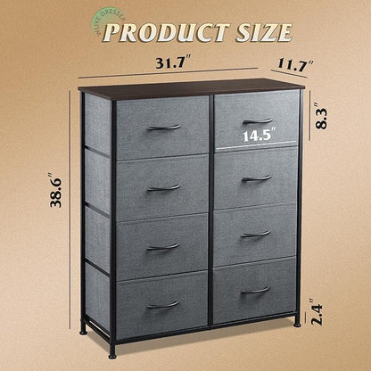 WLIVE Fabric Dresser for Bedroom, Tall Dresser with 8 Drawers, Storage Tower with Fabric Bins, Double Dressers, Chest of Drawers for Closet, Living Room, Hallway, Dark Gray