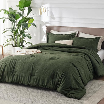 Bedsure Queen Comforter Set - Dark Green Soft Bedding for All Seasons, Cationic Dyed Bed Set, 3 Pieces, 1 Queen Size Comforter (90"x90") and 2 Pillow Shams (20"x26"+2")