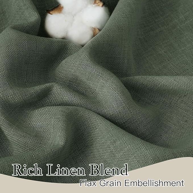 RYB HOME Green Linen Sheer Curtains 102 inches Long, Thick Heavy Textured Rod Pocket Machine Washable Privacy Assured for Living Room Bedroom, W 52 x L 102 inches, Hunter Green, 2 Panels