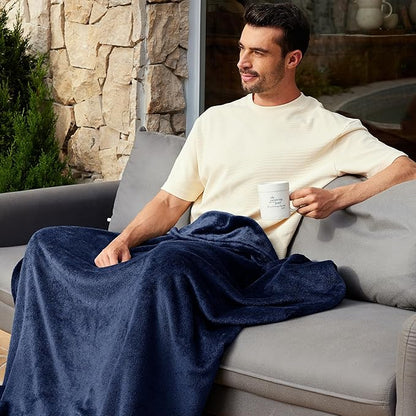 Exclusivo Mezcla Fleece Blanket Queen Size for Bed, Super Soft and Warm, All Season Use, Cozy, Plush, Lightweight, 90x90 Inches, Navy Blue