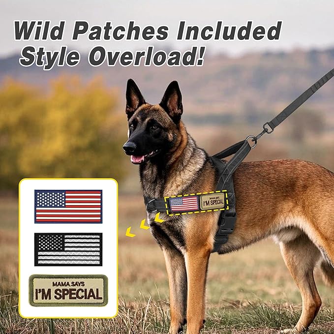 Forestpaw No Pull Dog Harness - Soft Flannel Padded Tactical Dog Vest Harness with Quick Release Buckle, Adjustable Reflective Pet Harness for Large Dogs Walking Training,Black XL-Mewly Pet