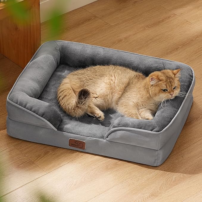 Bedsure Orthopedic Dog Beds for Extra Small Dogs- Washable Dog Cat Bed Waterproof, Comfort Pet Couch Sofa with Washable Removable Cover, Pets Bed with Nonskid Bottom, Grey, 20"-Mewly Pet