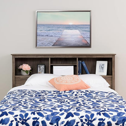Prepac Salt Spring Rustic Full/Queen Headboard with Bookcase, Farmhouse Bookcase Headboard for Full/Queen Beds 11" D x 65.75" W x 43" H, Drifted Gray, DSH-6643-V