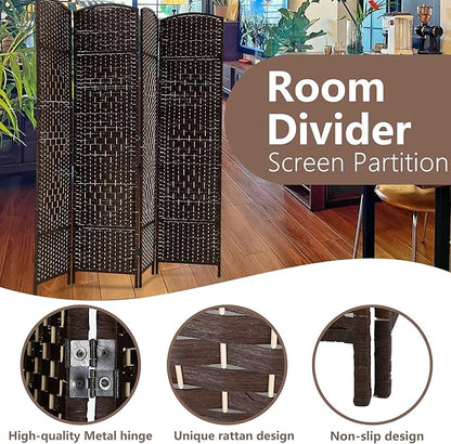 FDW Room Divider 6FT Wooden Screen Folding Privacy Screens Portable Wall Dividers for Home Office Bedroom, Dark Brown