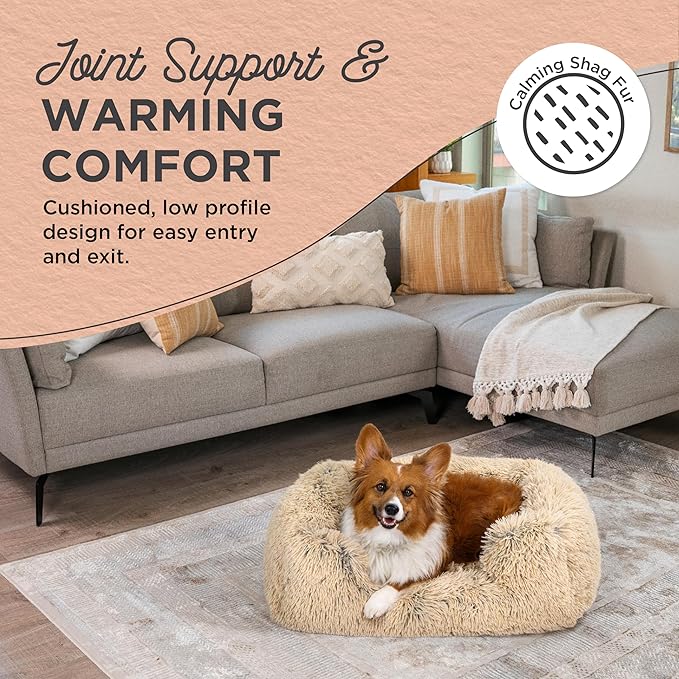 Best Friends by Sheri Shag Lounge Bed Calming Faux Fur Dog Bed, Taupe, Medium, 30" x 20"-Mewly Pet