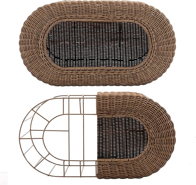 Fun Stackable Wicker Cat Hideaway House - Interactive Play Rattan Cat House for Indoor Cats Kitty, Pet Friendly Top/Side House Entry, Cat Bed Enclosed-Mewly Pet