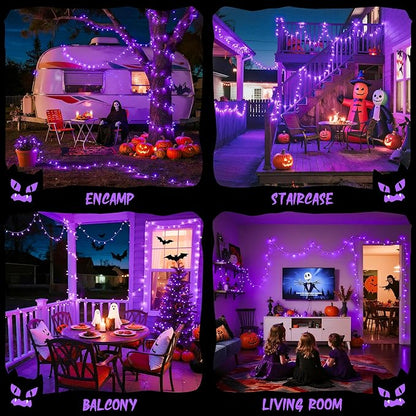 JMEXSUSS 33ft 100 LED Purple Lights for Halloween Decorations, Purple Battery Operated Lights with Remote Indoor Outdoor, String Lights for Halloween Christmas Decor