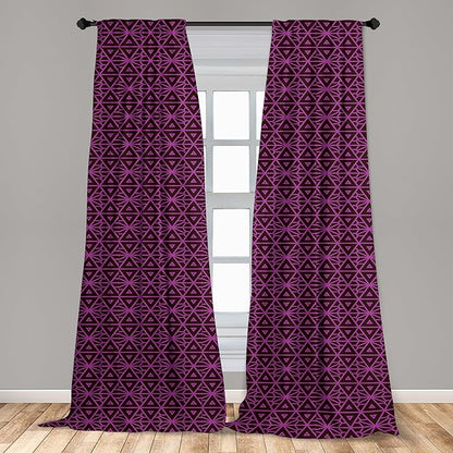 Ambesonne Lattice Window Curtains, Abstract Symmetric Pattern with Geometric Elements in Pink Color Shade, Lightweight Decor 2-Panel Set with Rod Pocket, Pair of - 28" x 84", Brown Magenta