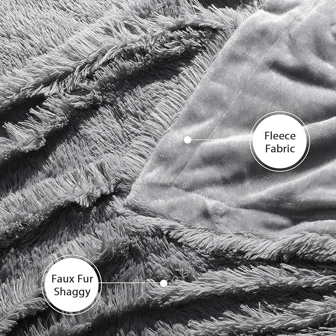 Tuddrom Decorative Extra Soft Faux Fur Throw Blanket 50"x60",Solid Lightweight Fuzzy Reversible Long Hair Shaggy Blanket,Fluffy Cozy Plush Mink Fleece Comfy Microfiber Blanket for Couch Sofa Bed, Grey