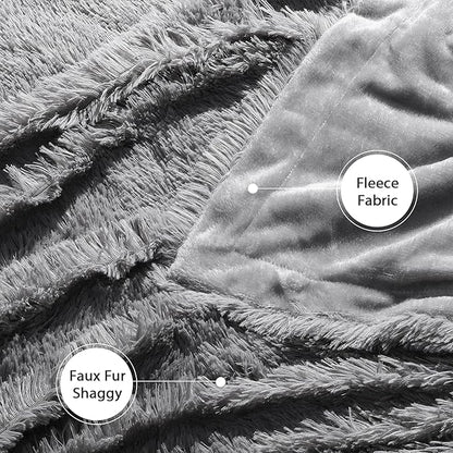 Tuddrom Decorative Extra Soft Faux Fur Throw Blanket 70" x 78",Solid Fuzzy Reversible Fluffy Cozy Plush Mink Fleece Comfy Microfiber Blanket for Couch Sofa Bed, Grey