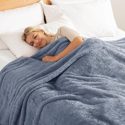 Exclusivo Mezcla Plush Fuzzy Fleece Bed Blanket King Size, Super Soft, Fluffy and Warm Blankets, Suitable for All Seasons (Stone Blue, 90x104 Inches)